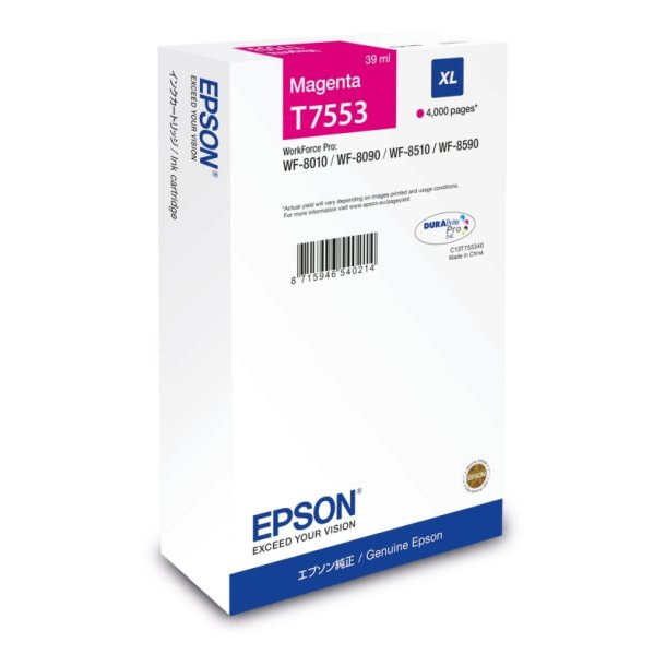 Epson original blkpatron T75 - Workforce Pro WF-8090/ 8590 - Magenta XL - 4.000 sider