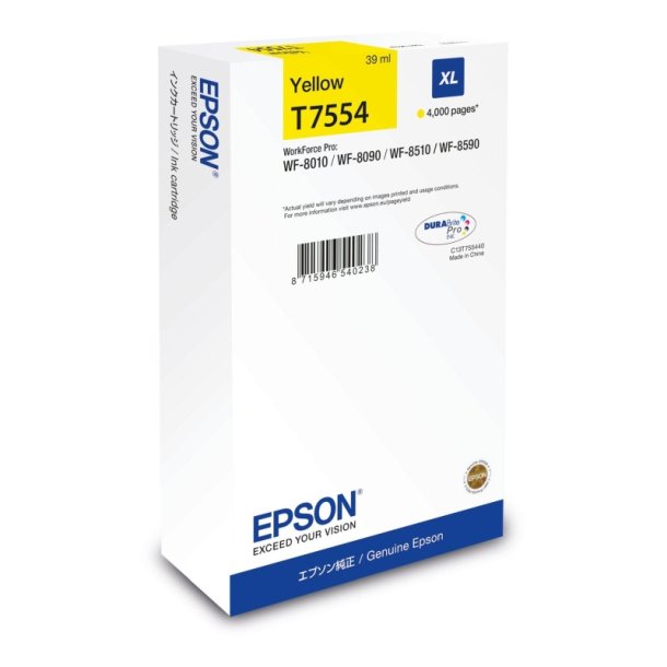 Epson original blkpatron T75 - Workforce Pro WF-8090/ 8590 - Yellow XL - 4.000 sider