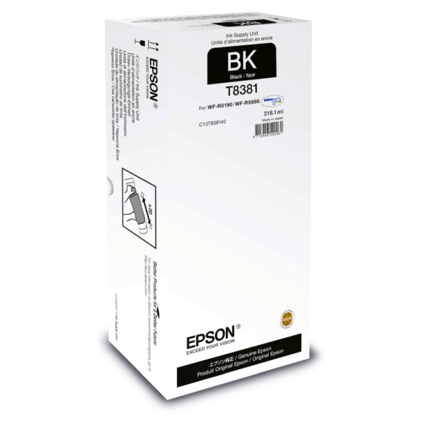 Epson original blkpose T838 - WorkForce Pro WF-R5190, WF-R5690 - Sort - 318,1 ml