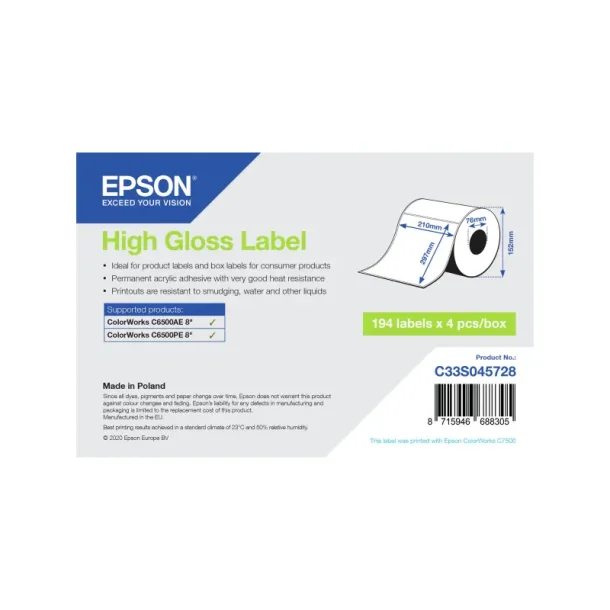 Epson printeretiket - Hvid - Selvklbende - 29,7cmx21cm - 76mmx127mm - 194 stk.