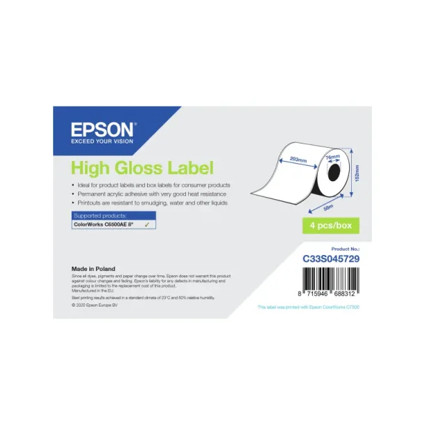 Epson printeretiket - Hvid - 20,3cmx58m - 76mmx127mm