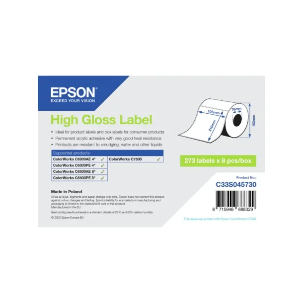 Epson printeretiket - Hvid - Selvklbende - 10,5cmx21cm - 76mmx127mm - 273 stk.