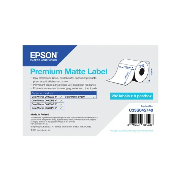 Epson printeretiket - Selvklbende - 10,5cmx21cm - 76mmx127mm - 282 stk.