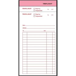 Triplikatbog - 3x25 ark - 21x13,8 cm - Lys Rosa