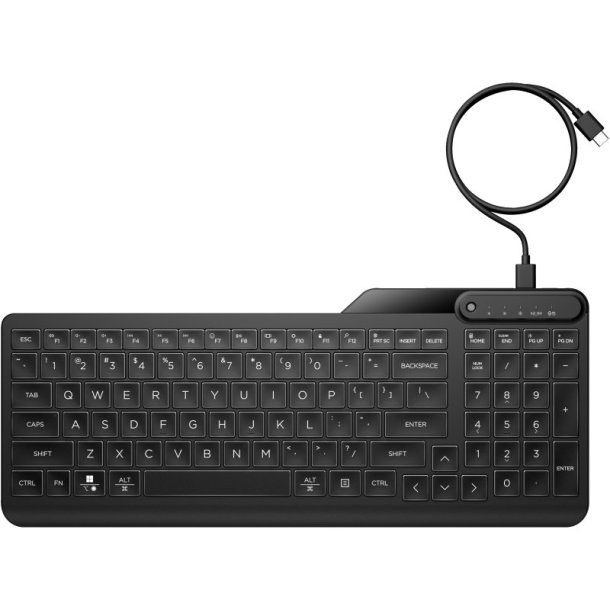 HP 405 Multi-Device Backlit Wired Keyboard - Fuld st&deg;rrelse (100 %) - Ledningsf&deg;rt - USB - Membran