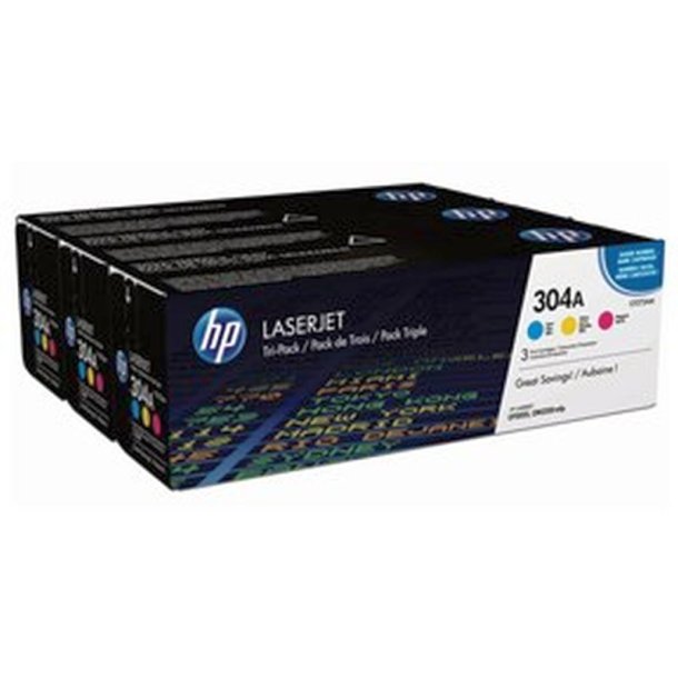 HP 304A Pakke med 3 stk. - cyan/magenta/yellow - e originaler - 2800 sider