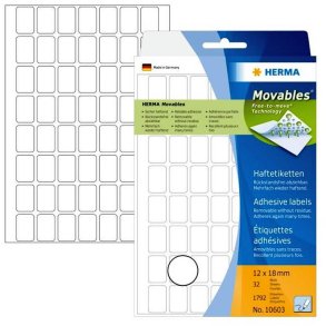 Herma etiketter - hvide p A4 - 12,0mmx18,0mm - 1792 etiketter - aftagelige og flytbare