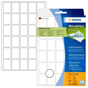 Herma etiketter - hvide p A4 - 19,0mmx27,0mm - 960 etiketter - aftagelige og flytbare