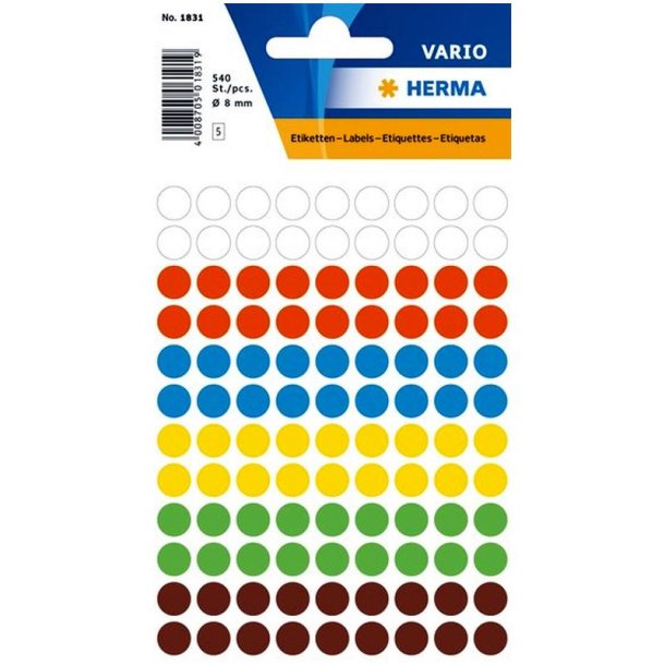 Herma Vario stickers - runde 8 - assorteret farver - 540 stk.