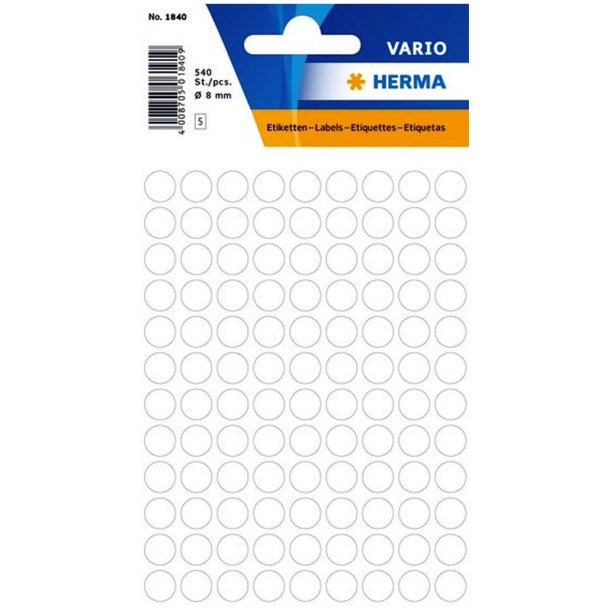 Herma Vario stickers - runde 8 - hvid - 540 stk.