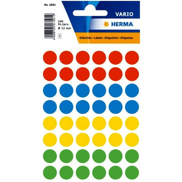 Herma Vario stickers - runde 12 - assorteret farver - 240 stk.