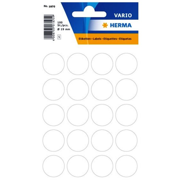 Herma Vario stickers - runde 19 - hvid - 100 stk.