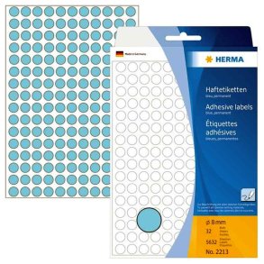 Herma 2213 runde selvklbende etiketter p ark - 8 mm - 5632 permanente bl etiketter