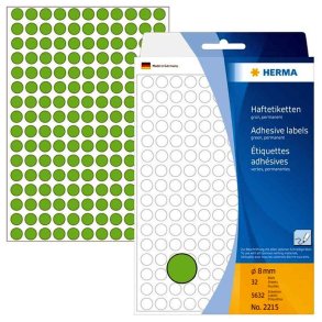 Herma 2215 runde selvklbende etiketter p ark - 8 mm - 5632 permanente grnne etiketter