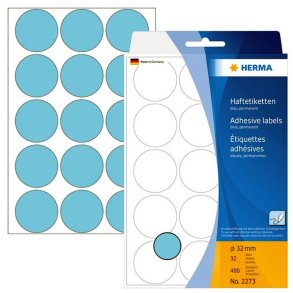 Herma 2273 runde selvklbende etiketter p ark - 32 mm - 480 permanente bl etiketter