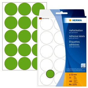 Herma 2275 runde selvklbende etiketter p ark - 32 mm - 480 permanente grnne etiketter