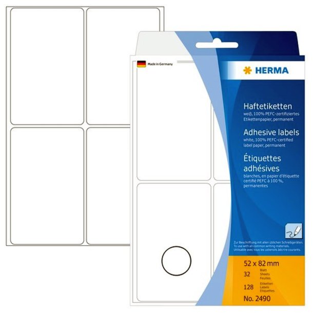 Herma etiketter - hvide p ark<br>52,0mmx82,0mm - 128 etiketter<br>Permanent klbende