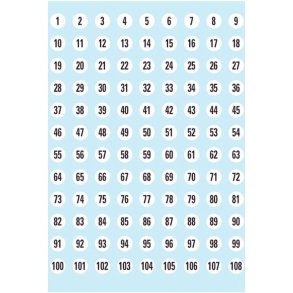 Herma tal - 1-540 - selvklbende - runde 8 mm - sort p hvid - 5 ark - i alt 540 stickers