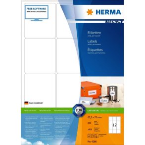 Herma etiketter - hvide p A4 - 63,5mmx72,0mm - 1200 etiketter - Premium permanent klb