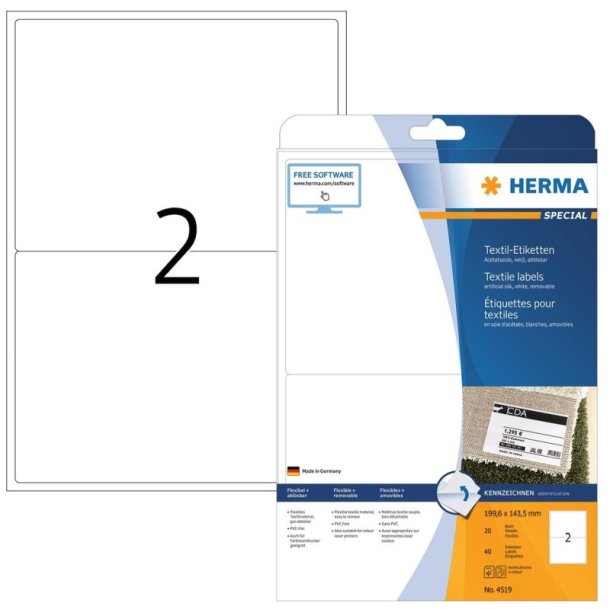 Herma navneetiketter - p A4 ark<br>199,6x142,5mm - 320 etiketter<br>selvklbende tj navneskilte