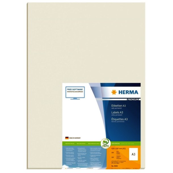 Herma etiketter - hvide p A3<br>420mmx297,0mm- 100 etiketter<br>Premium permanent klb