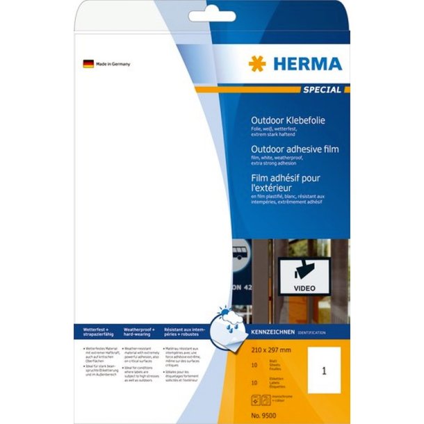 Herma etiketter - hvide p A4<br>210,0mmx297,0mm - 10 etiketter<br>ekstra strk folielabels