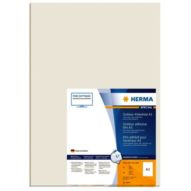 Herma etiketter - hvide p A4<br>420,0mmx297,0mm - 40 etiketter<br>ekstra strk folielabels