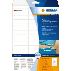 Herma etiketter - hvide p A4 - 63,5mmx16,9mm - 1200 etiketter - aftagelige og flytbare