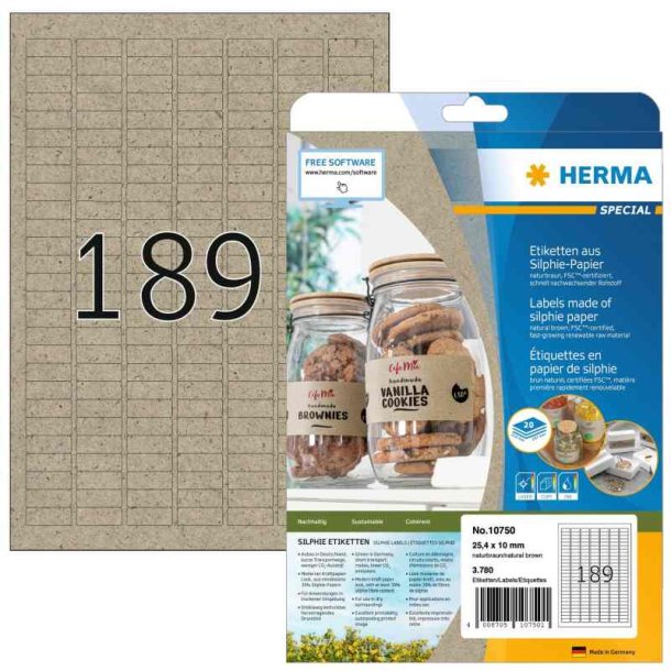 Herma etiketter - naturbrune p A4<br>24,4mmx10,0mm - 3780 etiketter<br>Permanent Silphie kraftpapir