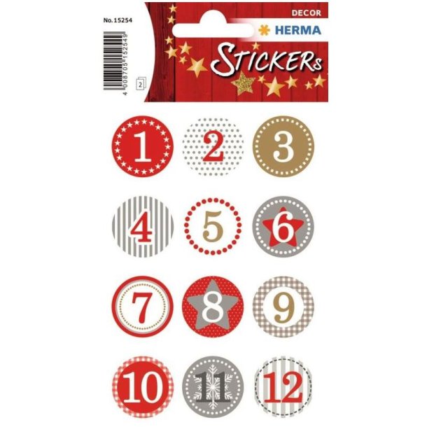 Herma Decor stickers - jule kalendergaver - rd - 1-24 - 2 stk.