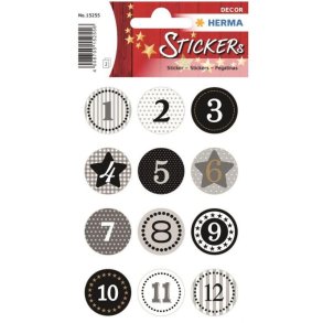 Herma Decor stickers - jule kalendergaver - sort - 1-24 - 2 stk.