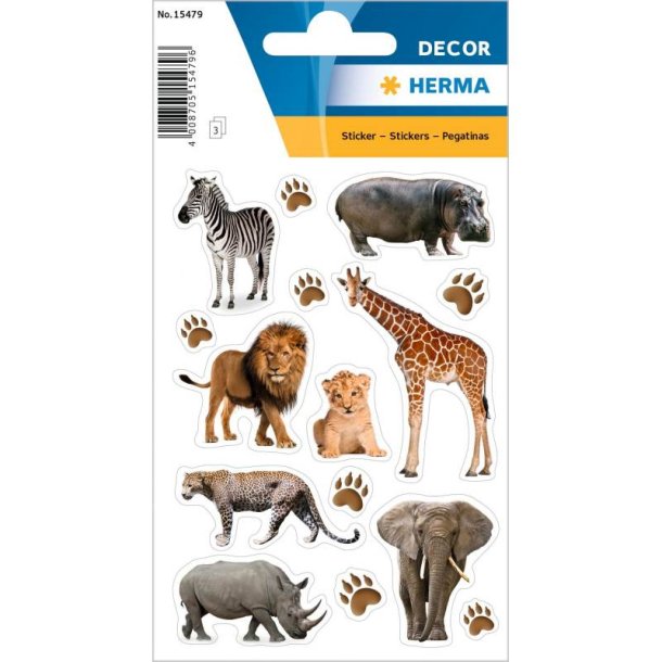 Herma Decor klistermrker/stickers - Afrikas dyr - 3 stk.