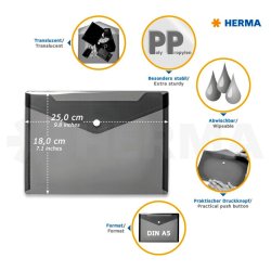 Herma kuvertmappe - 25x18cm - standard gennemsigtig farver (hvid, gul, grn, rd, mrkebl) - 5 stk.