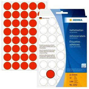 Herma 2252 runde selvklbende etiketter p ark - 19 mm - 1280 perm. rde etiketter