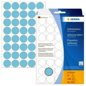 Herma 2253 runde selvklbende etiketter p ark - 19 mm - 1280 perm. bl etiketter