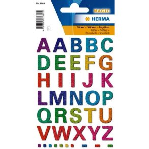 Herma bogstaver - A-Z - selvklbende - glitter farver - 1 ark- i alt 40 stickers