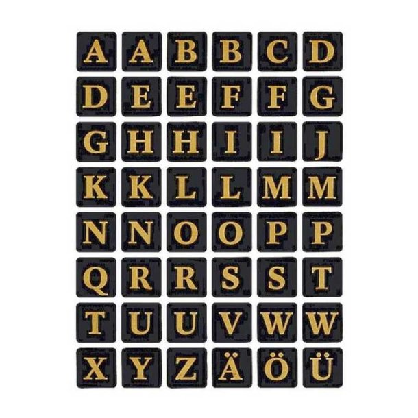 Herma bogstaver - A-Z - selvklbende - 13x13mm - guld p sort - 2 ark- i alt 96 stickers