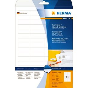 Herma etiketter - hvide p A4 - 48,3mmx16,9mm - 1600 etiketter - Uigennemsigtig permanent klb