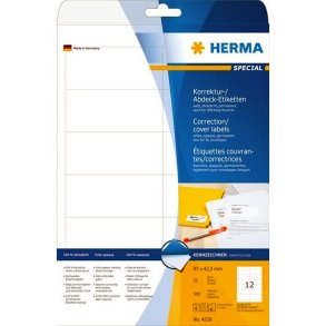 Herma etiketter - hvide p A4 - 96,5mmx42,3mm - 300 etiketter - Uigennemsigtig permanent klb