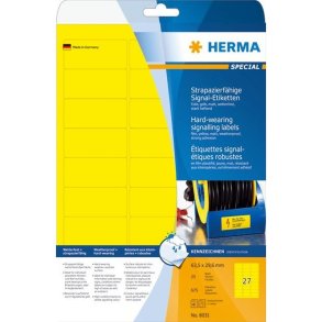 Herma farvede etiketter p A4 ark - 63,5mmx29,6mm - 675 vejrbestandige gule etiketter