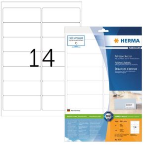 Herma etiketter - hvide p A4 - 99,1mmx38,1mm - 140 etiketter - Premium permanent klb