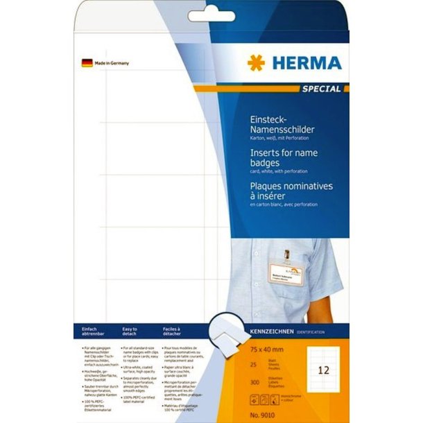 Herma navneskilt - indstik - perforeret - 75x40 - 300 stk.