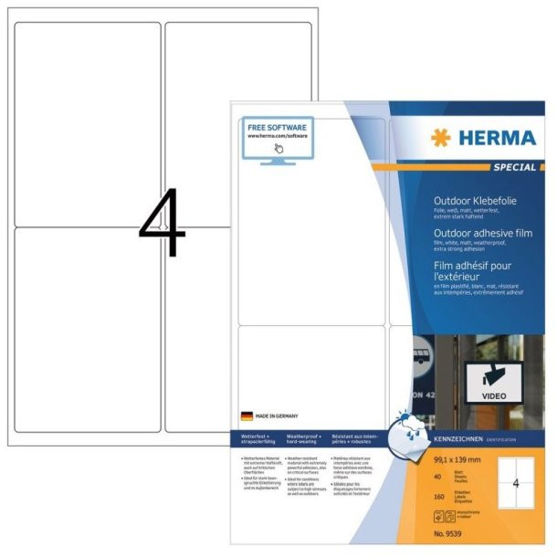 Herma etiketter - hvide p A4<br>99,1mmx139,0mm - 160 etiketter<br>ekstra strk folielabels