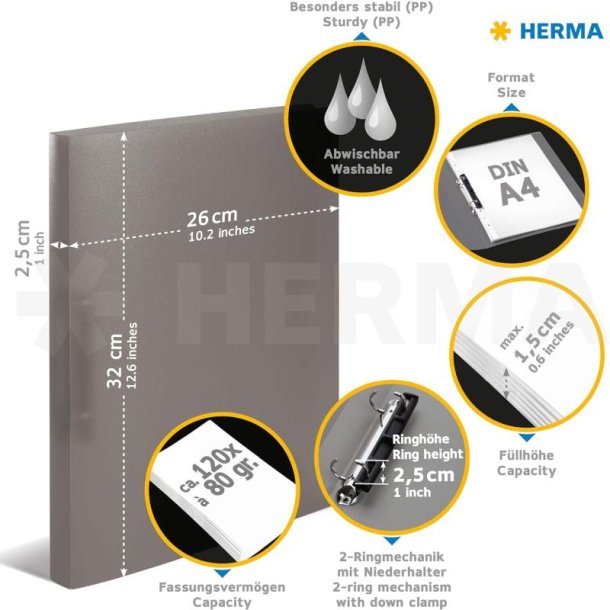 Herma A4 ringbind - Transparent Hvid - 2 D-ringe - rygbredde 25mm