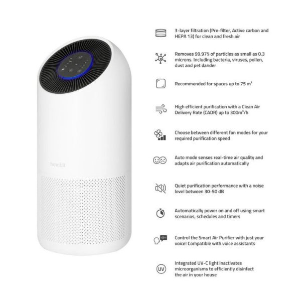 Hombli Smart Luftrenser - XL - op til 75m2 rum - Hvid