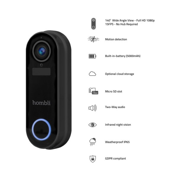 Hombli Smart Ringeklokke 2 - Ringeklokke 2 + klokke 2 - Sort - Promo Pack