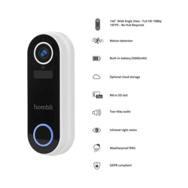 Hombli Smart Ringeklokke 2 - Ringeklokke 2 + klokke 2 - Hvid - Promo Pack