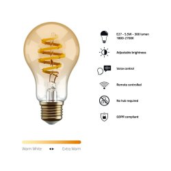 Hombli Smart bulb - A60 CCT Filament (E27) - Amber (Ravfarve)