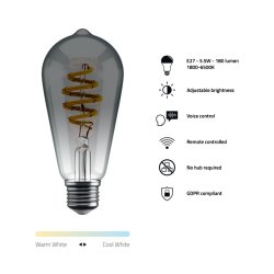 Hombli Smart bulb - ST64 CCT Filament (E27) - Smokey