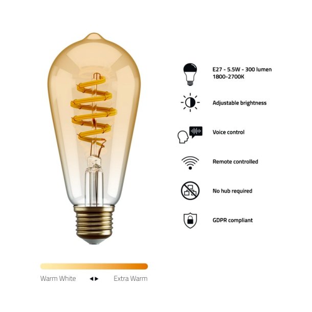 Hombli Smart bulb - ST64 CCT Filament (E27) - Amber